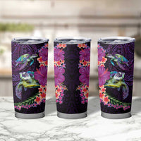 Hawaiian Plumeria and Hibiscus with Turtles Tumbler Cup Polynesian Art Purple Color LT03 - Polynesian Pride