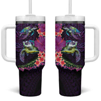 Hawaiian Plumeria and Hibiscus with Turtles Tumbler With Handle Polynesian Art Purple Color LT03 One Size: 40 oz Purple - Polynesian Pride