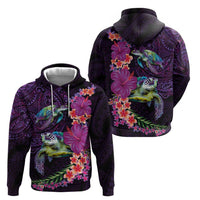 Hawaiian Plumeria and Hibiscus with Turtles Zip Hoodie Polynesian Art Purple Color LT03 - Polynesian Pride