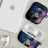 Hawaiian Plumeria and Hibiscus with Turtles AirPods Case Polynesian Art Dark Cyan Color LT03 - Polynesian Pride