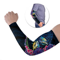 Hawaiian Plumeria and Hibiscus with Turtles Arm Sleeves Polynesian Art Dark Cyan Color LT03 Set of 2 Dark Cyan - Polynesian Pride