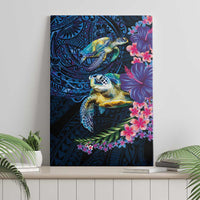 Hawaiian Plumeria and Hibiscus with Turtles Canvas Wall Art Polynesian Art Dark Cyan Color LT03 - Polynesian Pride
