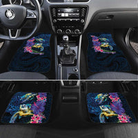Hawaiian Plumeria and Hibiscus with Turtles Car Mats Polynesian Art Dark Cyan Color LT03 Set 4pcs Dark Cyan - Polynesian Pride
