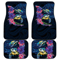 Hawaiian Plumeria and Hibiscus with Turtles Car Mats Polynesian Art Dark Cyan Color LT03 - Polynesian Pride