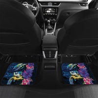 Hawaiian Plumeria and Hibiscus with Turtles Car Mats Polynesian Art Dark Cyan Color LT03 Set 2pcs - Back Dark Cyan - Polynesian Pride