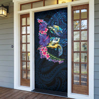Hawaiian Plumeria and Hibiscus with Turtles Door Cover Polynesian Art Dark Cyan Color LT03 - Polynesian Pride