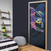 Hawaiian Plumeria and Hibiscus with Turtles Door Cover Polynesian Art Dark Cyan Color LT03 - Polynesian Pride