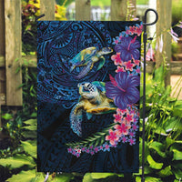 Hawaiian Plumeria and Hibiscus with Turtles Garden Flag Polynesian Art Dark Cyan Color LT03 Garden Flag Dark Cyan - Polynesian Pride