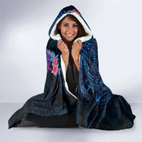 Hawaiian Plumeria and Hibiscus with Turtles Hooded Blanket Polynesian Art Dark Cyan Color LT03 - Polynesian Pride