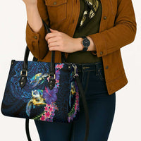 Hawaiian Plumeria and Hibiscus with Turtles Leather Bag Polynesian Art Dark Cyan Color LT03 - Polynesian Pride