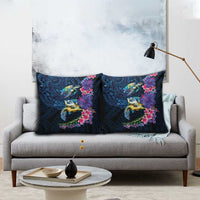 Hawaiian Plumeria and Hibiscus with Turtles Pillow Cover Polynesian Art Dark Cyan Color LT03 - Polynesian Pride