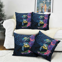 Hawaiian Plumeria and Hibiscus with Turtles Pillow Cover Polynesian Art Dark Cyan Color LT03 - Polynesian Pride