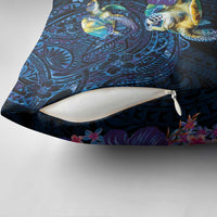 Hawaiian Plumeria and Hibiscus with Turtles Pillow Cover Polynesian Art Dark Cyan Color LT03 - Polynesian Pride