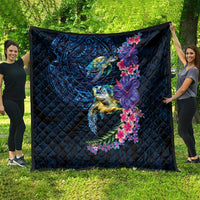 Hawaiian Plumeria and Hibiscus with Turtles Quilt Polynesian Art Dark Cyan Color LT03 - Polynesian Pride