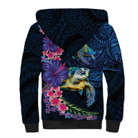 Hawaiian Plumeria and Hibiscus with Turtles Sherpa Hoodie Polynesian Art Dark Cyan Color LT03 - Polynesian Pride