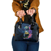 Hawaiian Plumeria and Hibiscus with Turtles Shoulder Handbag Polynesian Art Dark Cyan Color LT03 One Size Dark Cyan - Polynesian Pride
