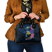 Hawaiian Plumeria and Hibiscus with Turtles Shoulder Handbag Polynesian Art Dark Cyan Color LT03 - Polynesian Pride