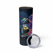 Hawaiian Plumeria and Hibiscus with Turtles Skinny Tumbler Polynesian Art Dark Cyan Color LT03 - Polynesian Pride