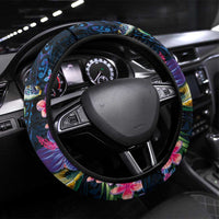 Hawaiian Plumeria and Hibiscus with Turtles Steering Wheel Cover Polynesian Art Dark Cyan Color LT03 Universal Fit Dark Cyan - Polynesian Pride
