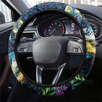 Hawaiian Plumeria and Hibiscus with Turtles Steering Wheel Cover Polynesian Art Dark Cyan Color LT03 - Polynesian Pride