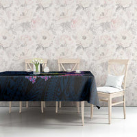 Hawaiian Plumeria and Hibiscus with Turtles Tablecloth Polynesian Art Dark Cyan Color - Polynesian Pride