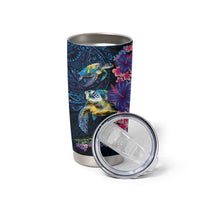 Hawaiian Plumeria and Hibiscus with Turtles Tumbler Cup Polynesian Art Dark Cyan Color LT03 - Polynesian Pride