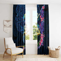 Hawaiian Plumeria and Hibiscus with Turtles Window Curtain Polynesian Art Dark Cyan Color LT03 - Polynesian Pride