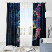 Hawaiian Plumeria and Hibiscus with Turtles Window Curtain Polynesian Art Dark Cyan Color LT03 - Polynesian Pride