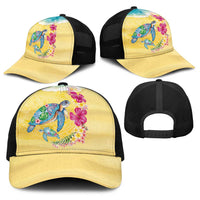 Hawaiian Tropical Plants Turtles Baseball Net Cap Watercolor Style - Polynesian Pride