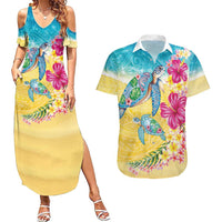 Hawaiian Tropical Plants Turtles Couples Matching Summer Maxi Dress and Hawaiian Shirt Watercolor Style LT03 Multicolor - Polynesian Pride
