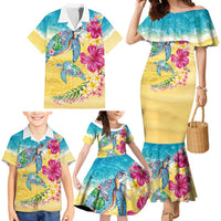 Hawaiian Tropical Plants Turtles Family Matching Mermaid Dress and Hawaiian Shirt Watercolor Style LT03 - Polynesian Pride