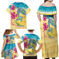 Hawaiian Tropical Plants Turtles Family Matching Off Shoulder Maxi Dress and Hawaiian Shirt Watercolor Style LT03 - Polynesian Pride