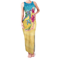 Hawaiian Tropical Plants Turtles Family Matching Tank Maxi Dress and Hawaiian Shirt Watercolor Style LT03 Mom's Dress Multicolor - Polynesian Pride