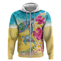 Hawaiian Tropical Plants Turtles Hoodie Watercolor Style - Polynesian Pride