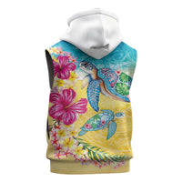 Hawaiian Tropical Plants Turtles Sleeveless Hoodie Watercolor Style - Polynesian Pride