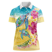 Hawaiian Tropical Plants Turtles Women Polo Shirt Watercolor Style - Polynesian Pride
