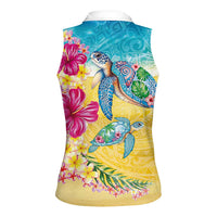 Hawaiian Tropical Plants Turtles Women Sleeveless Polo Shirt Watercolor Style LT03 - Polynesian Pride