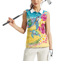 Hawaiian Tropical Plants Turtles Women Sleeveless Polo Shirt Watercolor Style LT03 - Polynesian Pride