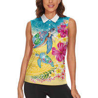 Hawaiian Tropical Plants Turtles Women Sleeveless Polo Shirt Watercolor Style LT03 - Polynesian Pride