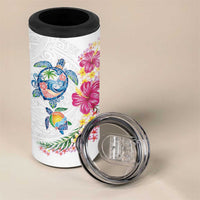 Hawaiian Abstract Art Turtles 4 in 1 Can Cooler Tumbler with Plumeria and Hibiscus LT03 - Polynesian Pride