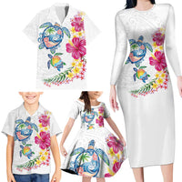 Hawaiian Abstract Art Turtles Family Matching Long Sleeve Bodycon Dress and Hawaiian Shirt with Plumeria and Hibiscus LT03 - Polynesian Pride
