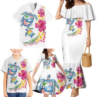 Hawaiian Abstract Art Turtles Family Matching Mermaid Dress and Hawaiian Shirt with Plumeria and Hibiscus LT03 - Polynesian Pride
