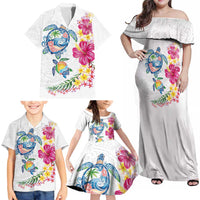 Hawaiian Abstract Art Turtles Family Matching Off Shoulder Maxi Dress and Hawaiian Shirt with Plumeria and Hibiscus LT03 - Polynesian Pride