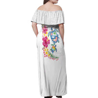 Hawaiian Abstract Art Turtles Family Matching Off Shoulder Maxi Dress and Hawaiian Shirt with Plumeria and Hibiscus LT03 - Polynesian Pride