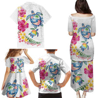 Hawaiian Abstract Art Turtles Family Matching Puletasi and Hawaiian Shirt with Plumeria and Hibiscus LT03 - Polynesian Pride