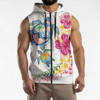Hawaiian Abstract Art Turtles Sleeveless Zip Hoodie with Plumeria and Hibiscus LT03 - Polynesian Pride