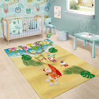 Hawaiian Mele Kalikimaka Area Rug Tropical Plumeria and Lei Funny Santa Beach LT03 - Polynesian Pride