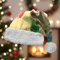 Hawaiian Mele Kalikimaka Christmas Santa Hat Funny Santa Claus on Beach with Tropical Plants and Lei LT03 With Fur Multicolor - Polynesian Pride