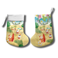 Hawaiian Mele Kalikimaka Christmas Stocking Funny Santa Claus on Beach with Tropical Plants and Lei LT03 - Polynesian Pride