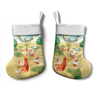 Hawaiian Mele Kalikimaka Christmas Stocking Funny Santa Claus on Beach with Tropical Plants and Lei LT03 - Polynesian Pride